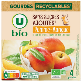 U BIO Purée pomme mangue sans sucres ajoutés  4 gourdes de 90g