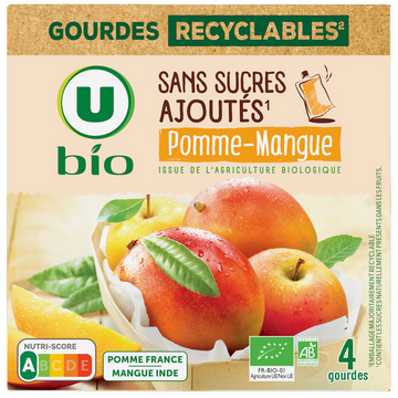U BIO Purée pomme mangue sans sucres ajoutés  4 gourdes de 90g