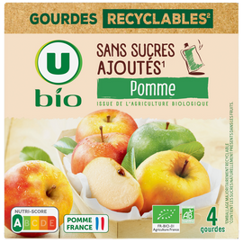 U BIO Purée de pomme sans sucres ajoutés  4 gourdes de 90g
