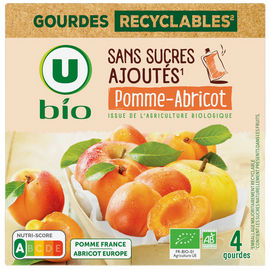 U BIO Purée pomme abricot sans sucres ajoutés  4 gourdes de 90g