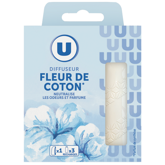 U Désodorisant Mini diffuseur longue durée + 3 recharges parfum fleur decoton