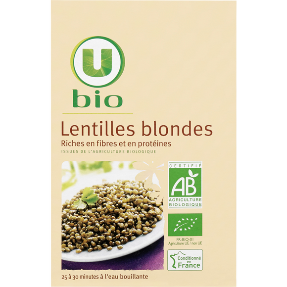 U BIO Lentilles blondes, paquet de 500g