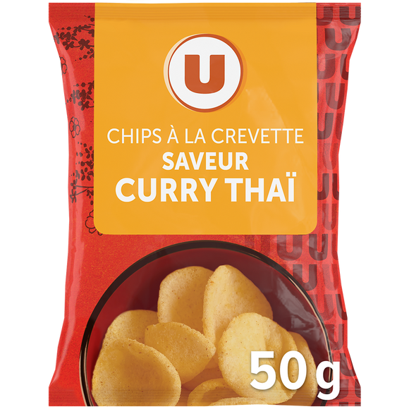 U Chips aux crevettes saveur curry thaï sachet de 50g