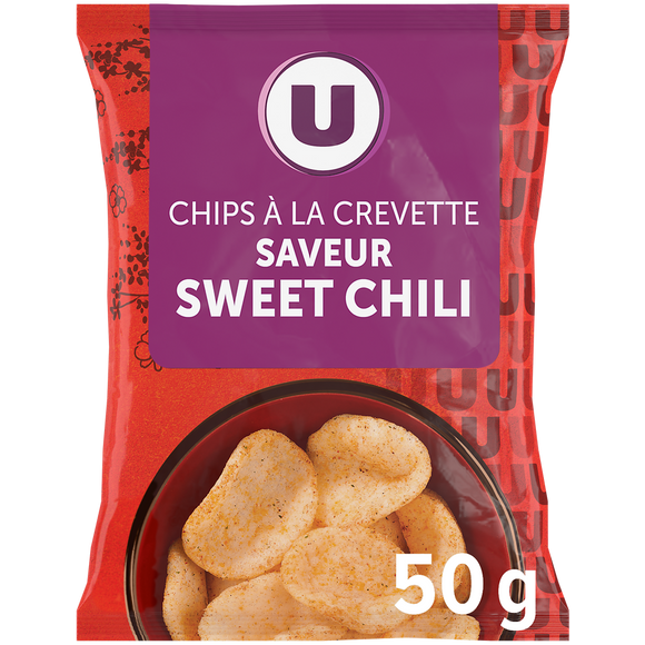 U Chips aux crevettes saveur sweet chili sachet de 50g