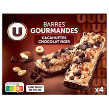 U Barres de céréales gourmandes cacahuètes chocolat, x4 - 140g