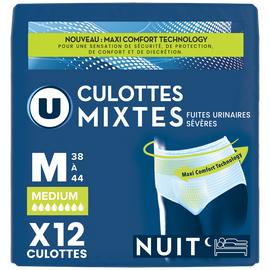 U Culottes incontinence mixtes de nuit pour adulte - Taille M - x12