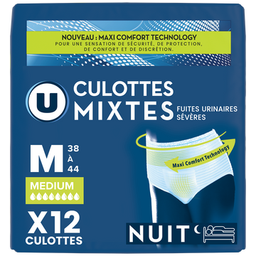 U Culottes incontinence mixtes de nuit pour adulte - Taille M - x12