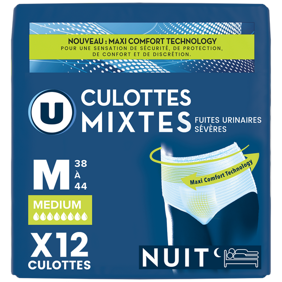 U Culottes incontinence mixtes de nuit pour adulte - Taille M - x12