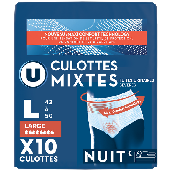 U Culottes incontinence mixtes de nuit pour adulte - Taille L -, x10