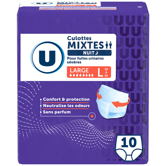 U Culottes incontinence mixtes de nuit pour adulte - Taille L -, x10