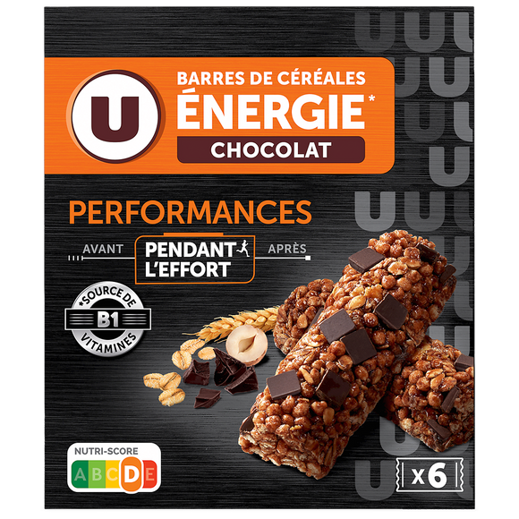 U OXYGN Barres de céréales chocolat noir  6x126g