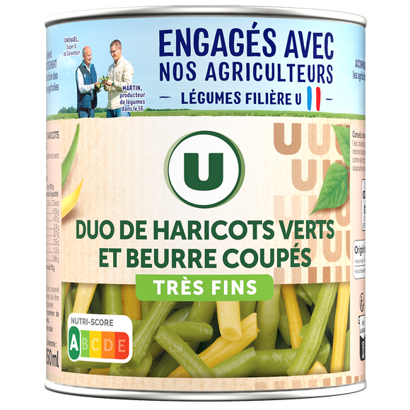 U Mélange haricots verts et beurre très fins - Boîte de 455g net égoutté