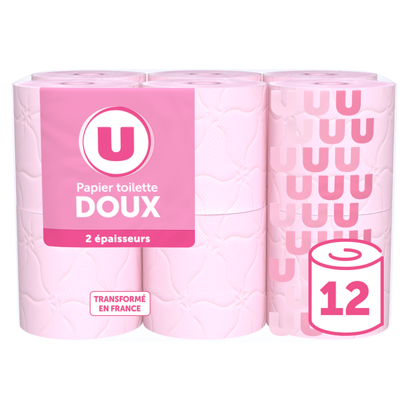 U Papier toilette doux rose 2 plis x12 rouleaux