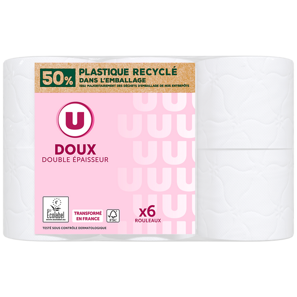 U Papier toilette doux blanc 2 plis x6 rouleaux