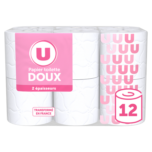 U Papier toilette doux blanc 2 plis paquet de 12 rouleaux