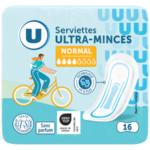 U Serviettes hygiéniques ultra mince normale pliées x16