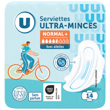 U Serviettes hygiéniques ultra mince normal plus avec ailettes x14