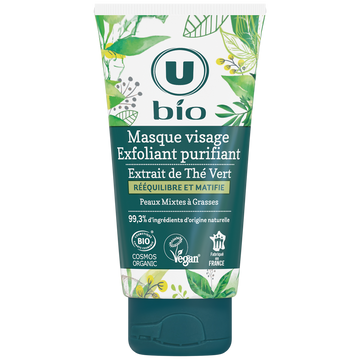 U BIO Masque visage exfoliant purifiant au thé vert tube de 50ml