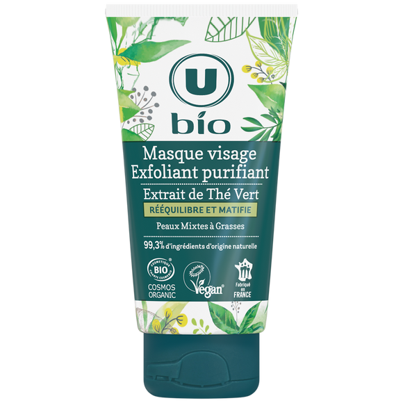 U BIO Masque visage exfoliant purifiant au thé vert tube de 50ml