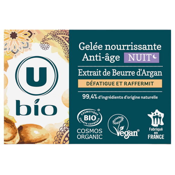 U BIO Soin visage Gelée de nuit nourrissante anti-âge à l'argan - 50ml