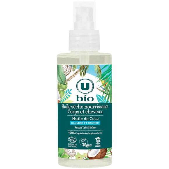 U BIO Huile sèche nourrissante pour le corps et les cheveux au coco  spray de 150ml
