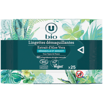 U BIO Lingettes démaquillantes tous types de peaux  x25