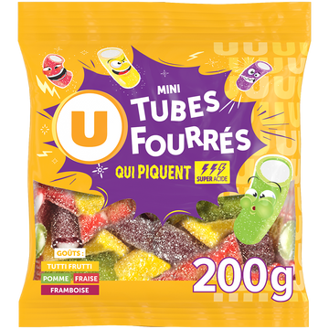 U Bonbons mini tubes fourrés qui piquent sachet de 200g