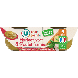 U TOUT PETITS BIO Plats bébé bols haricots verts poulet dès 6 mois, Origine France 2x200g