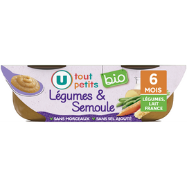 U TOUT PETITS BIO Plats bébé bols soir légumes verts semoule dès 6 mois, 2x200g