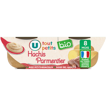 U TOUT PETITS BIO Plats bébé bols hachis parmentier avec morceaux dès 8 mois, 2x200g