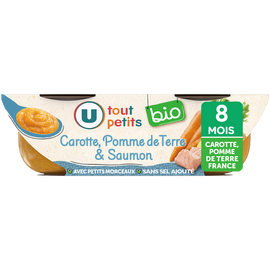 U TOUT PETITS BIO Plats bébé bols carottes pommes de terre saumon dès 8 mois, 2x200g