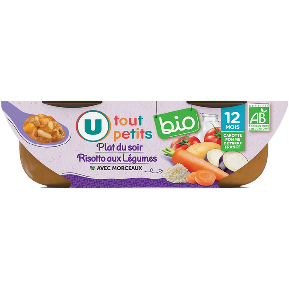 U TOUT PETITS BIO Plats bébé bols risotto aux légumes 12mois, 2x200g origine Françe
