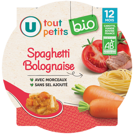 U TOUT PETITS BIO Plat bébé assiette spaghetti bolognaise dès 12 mois, 230g origine France