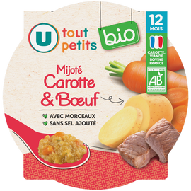 U TOUT PETITS BIO Plat bébé assiette mijoté de carottes et boeuf dès 12 mois, 230g origine France