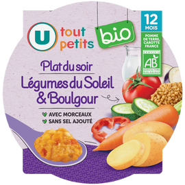 U TOUT PETITS BIO Plat bébé assiette soir legumes du soleil et boulghour dès 12mois, 230g