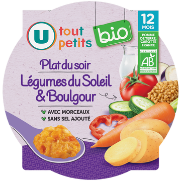 U TOUT PETITS BIO Plat bébé assiette soir legumes du soleil et boulghour dès 12mois, 230g