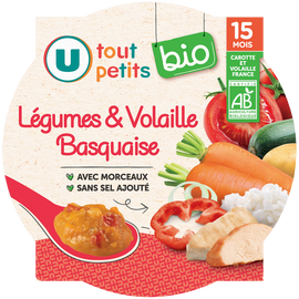 U TOUT PETITS BIO Plat bébé assiette de légumes et volaille basquaise dès 15 mois, 250g