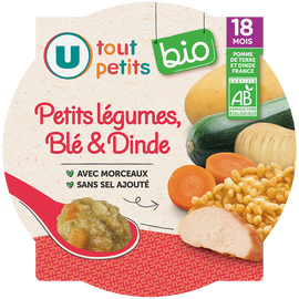 U TOUT PETITS BIO Plat bébé assiette de courgette blé et dinde bio dès 18 mois,260g
