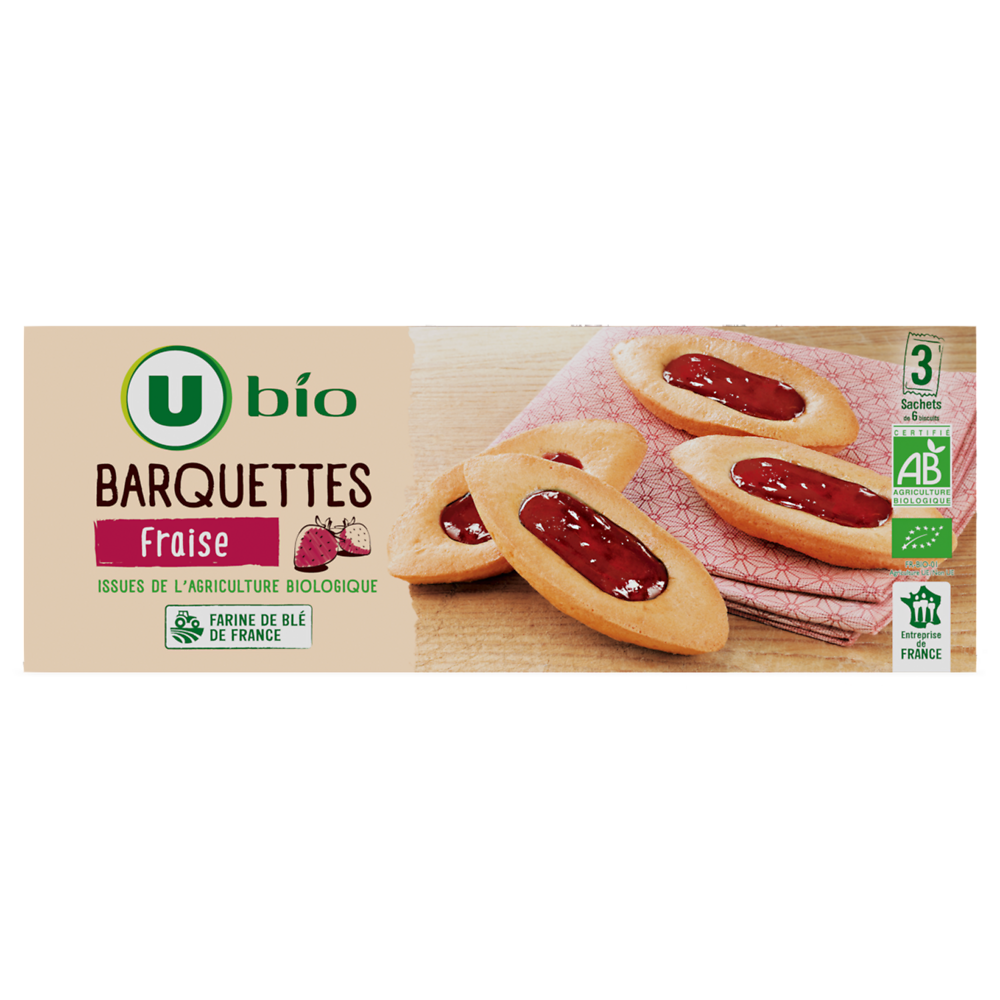 U BIO Gâteaux Barquettes bio à la fraise paquet 120g
