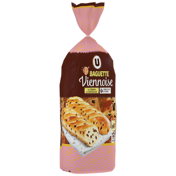 U Baguettes viennoises aux pépites de chocolat  x4  -  400g