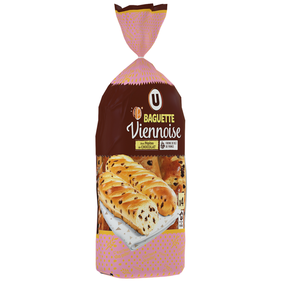 U Baguettes viennoises aux pépites de chocolat  x4  -  400g