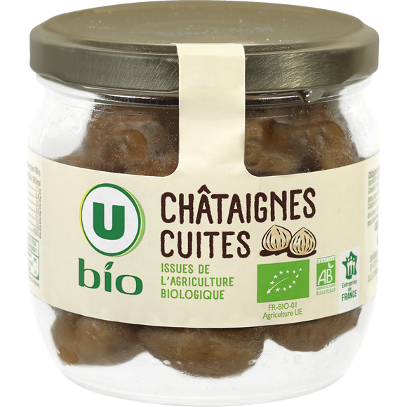 U BIO Châtaignes cuites entières pelées - Bocal 210g