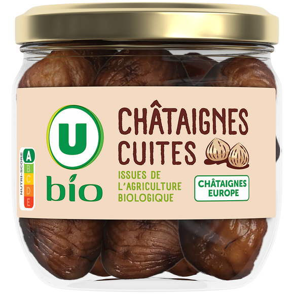 U BIO Châtaignes cuites entières pelées - Bocal 195g