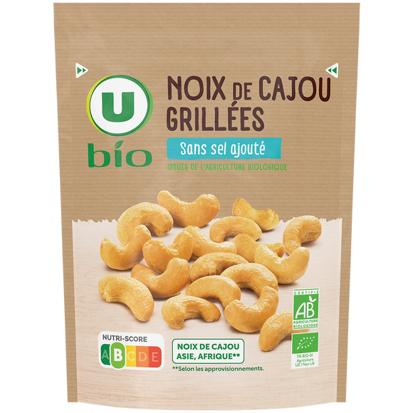 U BIO Noix de cajou grillées sans sel ajouté sachet de 100g