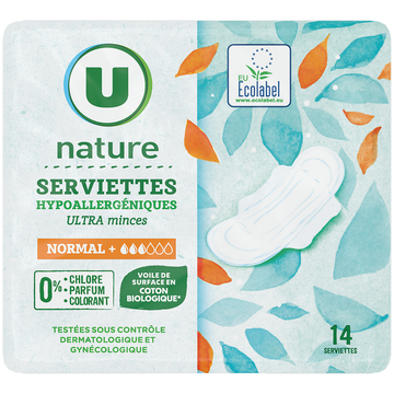U NATURE Serviettes hygiéniques ultra minces normal + x14