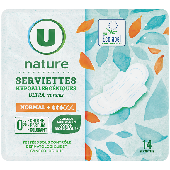 U NATURE Serviettes hygiéniques ultra minces normal + x14
