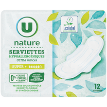 U NATURE Serviettes hygiéniques ultra minces super + x12