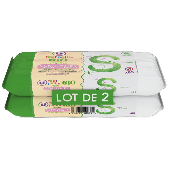 U TOUT PETITS BIO Lingettes bébé sensitive  2x63