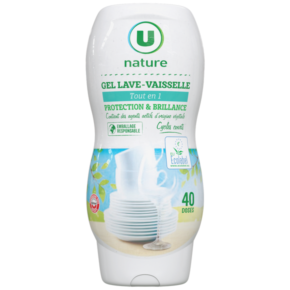 U NATURE Gel lave-vaisselle tout en 1 flacon de 720ml