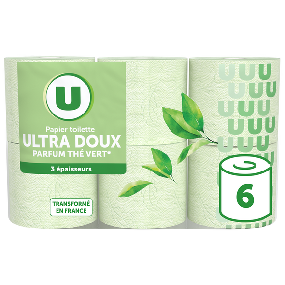 U Papier toilette vert parfum thé vert 3 plis 6 rouleaux